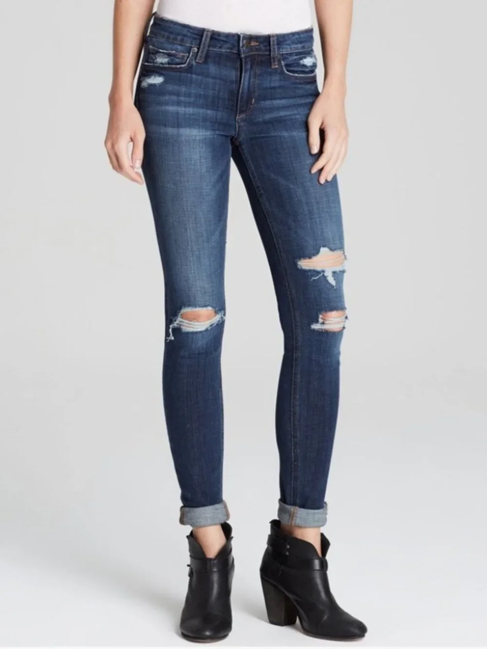 Joe's Jeans Mid Rise Skinny Jeans Cuffed Distressed Stretch Denim Size 29